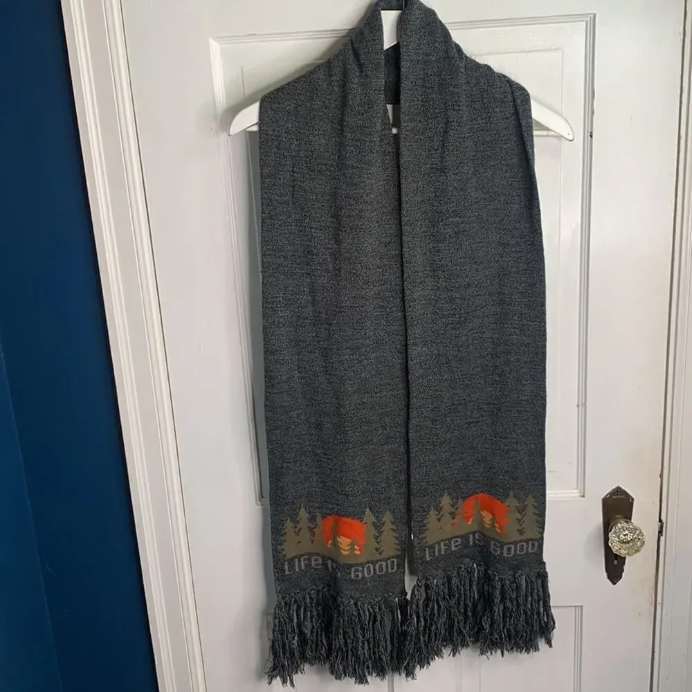 Life is Good Forest Scenic Gray Fringe Unisex Scarf M-001